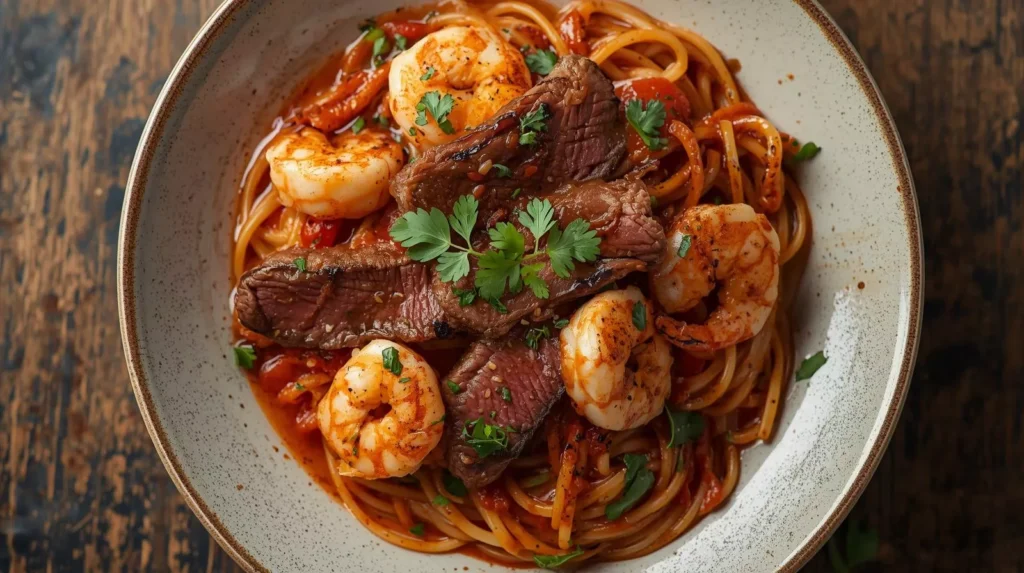 Calabrian Steak And Shrimp Bucatini Recipe