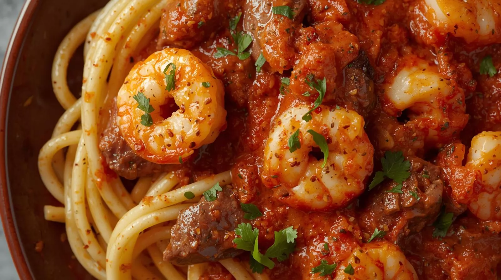 Calabrian Steak And Shrimp Bucatini